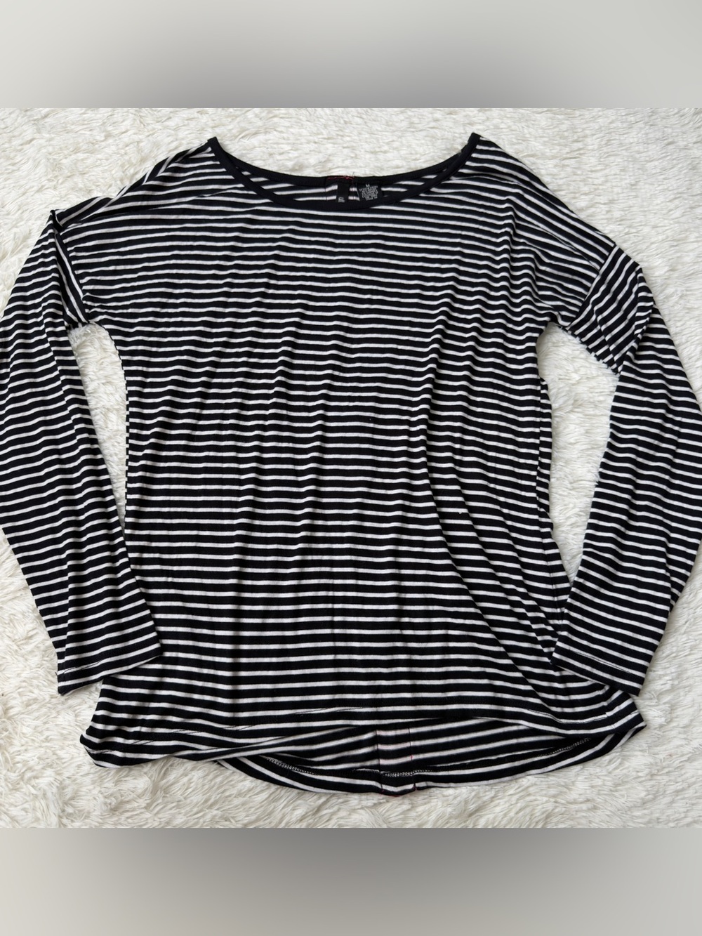 Ultra Flirt Black and White Striped Long Sleeve Top